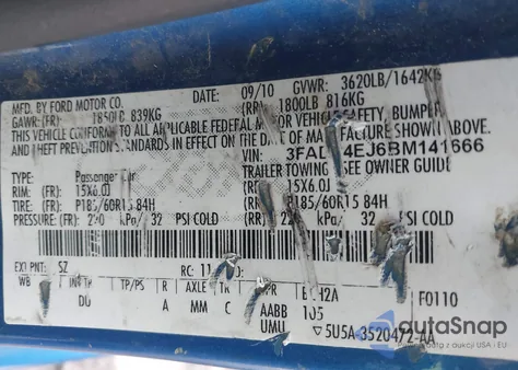 2011 Ford Fiesta Se z USA, uszkodzony, nr VIN 3FADP4EJ6BM141666